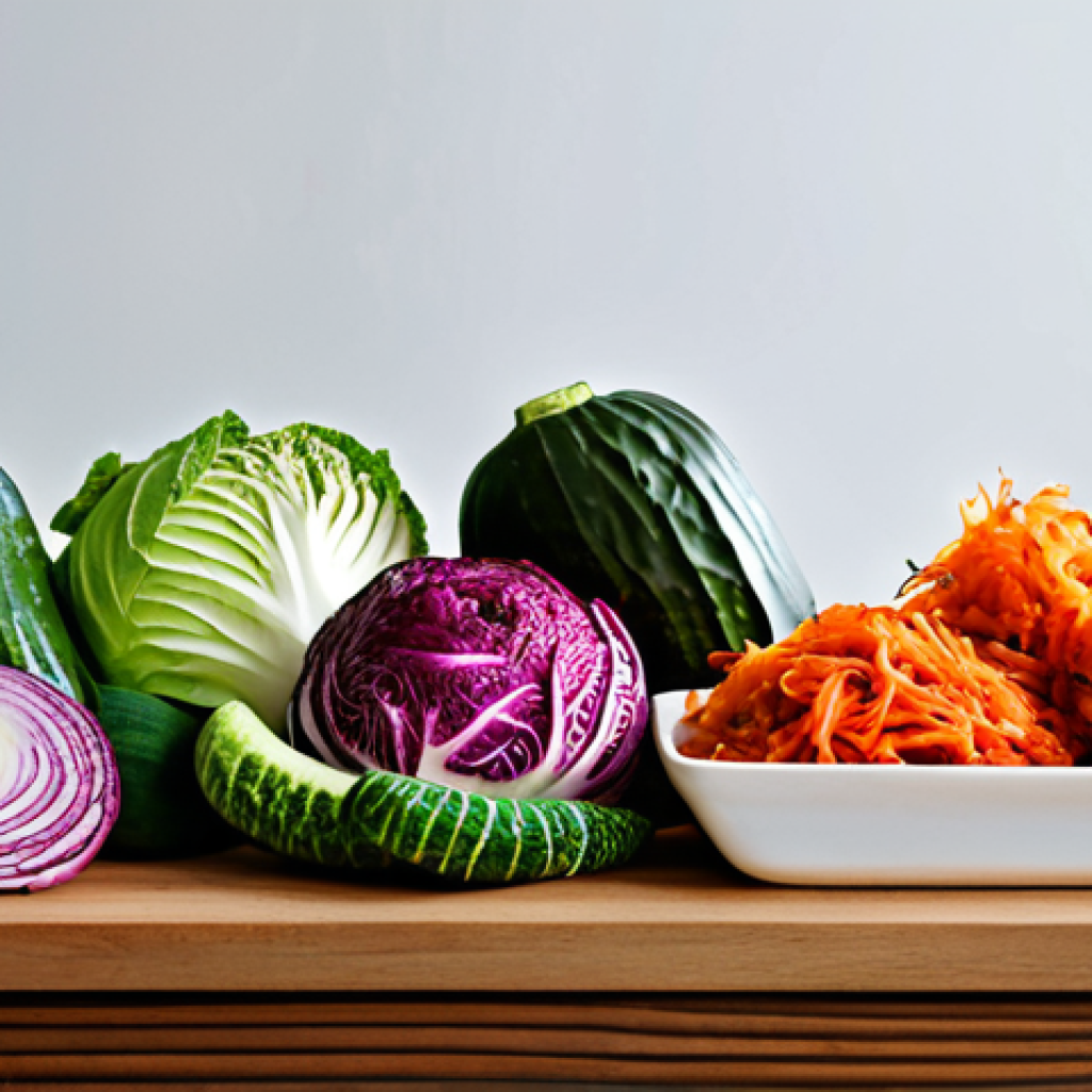 김치의 프로바이오틱스 양과 효과 - **

"A family-friendly scene depicting a variety of colorful kimchi (cabbage, radish, cucumber) disp...