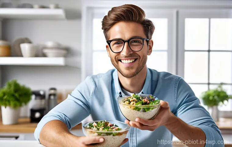 프로바이오틱스를 포함한 샐러드 레시피 - A vibrant, close-up shot of a beautifully arranged probiotic salad in a clean, white bowl. The salad...