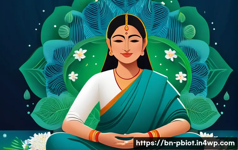 프로바이오틱스와 여성 건강의 상관관계 - A detailed, vibrant illustration of a healthy Bengali woman in traditional attire sitting peacefully...