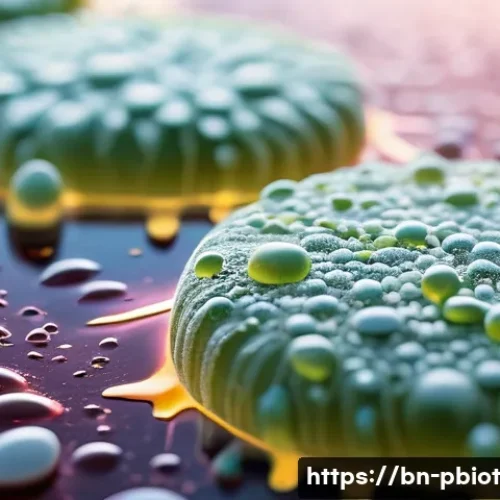 프로바이오틱스 음식의 발효 과정 - A highly detailed close-up of probiotic fermentation in progress, featuring diverse Lactobacillus an...