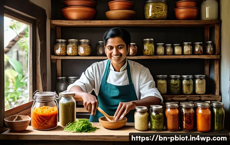 비건을 위한 프로바이오틱스 음식 추천 - A vibrant and detailed kitchen scene showcasing a Bengali home cook preparing traditional fermented ...